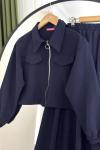 Fermuarlı cepli etek ceket takım Lacivert NV4518