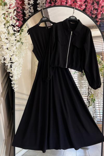 Fermuarlı Ceketli  Elbise Siyah  UMS50253