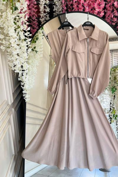 Fermuarlı Ceketli  Elbise Vizon UMS50253