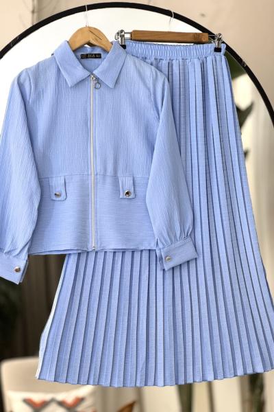 Fermuarlı pilise Etekli Takım mavi TCN 4089