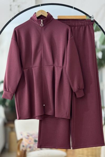 Fermuarlı dikiş Detaylı Oysh Takım  Bordo YR30548