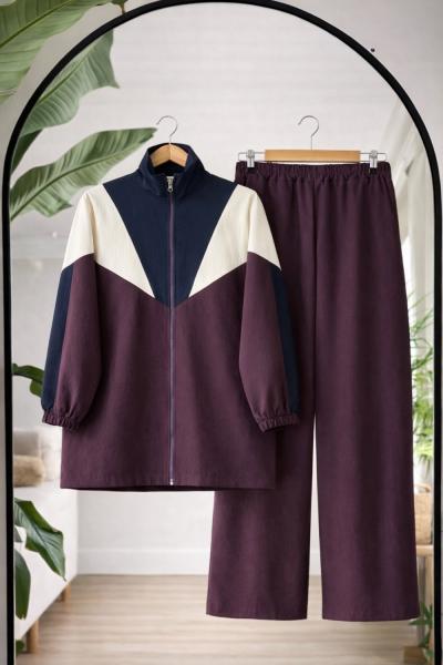 Fermuarlı Renk Geçişli Takım Mürdüm HT8086