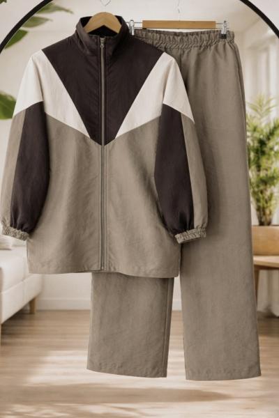 Fermuarlı Renk Geçişli Takım Vizon HT8086