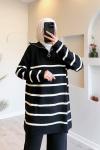 Fermuarlı çizgili triko tunik Siyah SLT30153