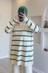 Fermuarlı çizgili triko tunik yeşil SLT30153