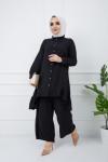 Fırfır detaylı Ayrobin Kumaş Takım Siyah GLN967