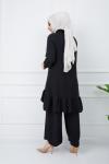 Fırfır detaylı Ayrobin Kumaş Takım Siyah GLN967