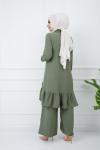 Fırfır detaylı Ayrobin Kumaş Takım Mintyeşili GLN967