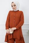 Fırfır detaylı Ayrobin Kumaş Takım Tarçın   GLN967
