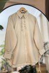 Fırfır Detaylı Keten Ayrobin Tunik Bej NEW30297