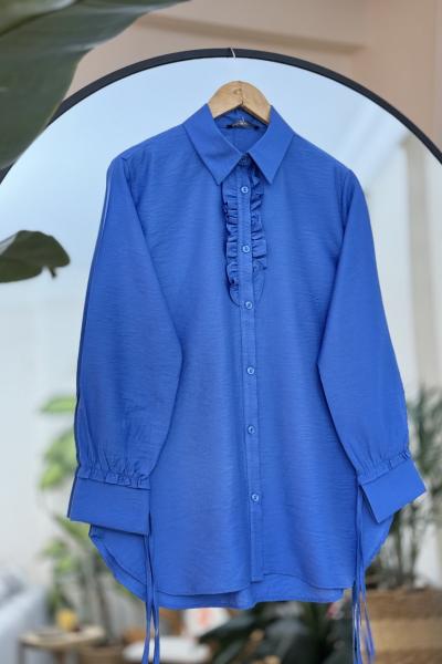 Fırfır Detaylı Keten Ayrobin Tunik Mavi NEW30297