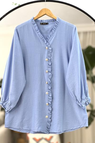 Fırfırlı V yaka metal düğmeli tunik Bebemavi TCN40102