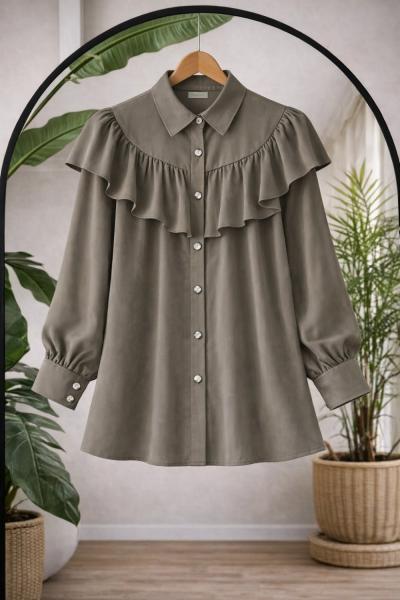 Fırfırlı Pelerin Tunik Gömlek Yeşil  TCN40160