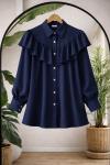 Fırfırlı Pelerin Tunik Gömlek Lacivert TCN40160