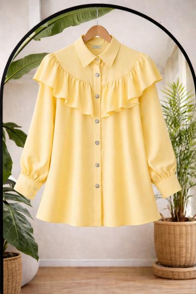Fırfırlı Pelerin Tunik Gömlek Sarı TCN40160