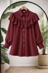 Fırfırlı Pelerin Tunik Gömlek  bordo TCN40160