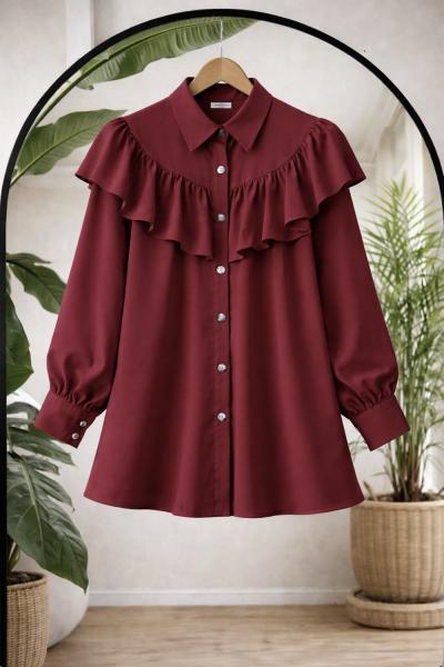 Fırfırlı Pelerin Tunik Gömlek  bordo TCN40160