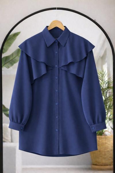 Fırfırlı Pelerinli Tunik Lacivert BK9562