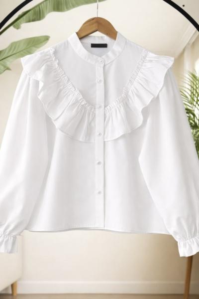 Fırfırlı Kısa gömlek Beyaz SLT8094