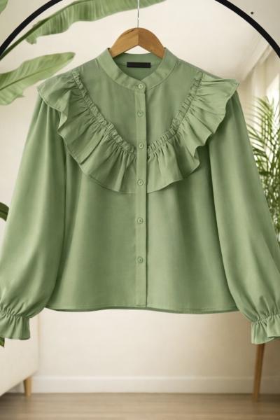 Fırfırlı Kısa gömlek Yeşil  SLT8094