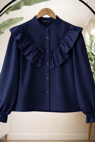 Fırfırlı Kısa gömlek Lacivert SLT8094