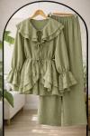 Fırfırlı Kuşaklı Kimono Takım Yeşil YN80102