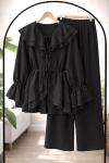 Fırfırlı Kuşaklı Kimono Takım siyah YN80102