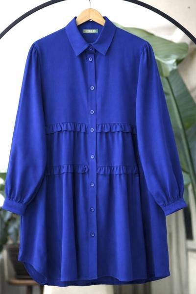 Fırfırlı   Poplin kumaş tunik saks   PR3071