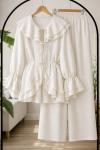 Fırfırlı Kuşaklı Kimono Takım ekru YN80102