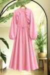 Fırfırlı Bel lastikli elbise Pembe 2085