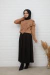 Fırfırlı Triko Kazak Camel  NFS7177