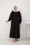 Fırfırlı Cepli Elbise Siyah SHR894
