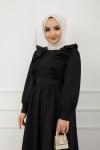 Fırfırlı Cepli Elbise Siyah SHR894