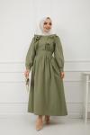 Fırfırlı Cepli Elbise Yeşil SHR894