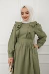 Fırfırlı Cepli Elbise Yeşil SHR894