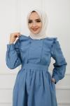 Fırfırlı Cepli Elbise İndigo SHR894