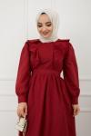Fırfırlı Cepli Elbise Bordo SHR894