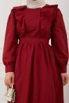 Fırfırlı Cepli Elbise Bordo SHR894