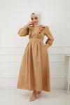 Fırfırlı Cepli Elbise Camel SHR894