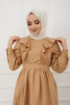 Fırfırlı Cepli Elbise Camel SHR894