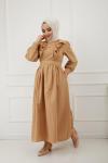 Fırfırlı Cepli Elbise Camel SHR894