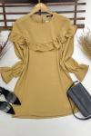 Fırfırlı Ayrobin Kumaş Tunik CamelmFİX1552