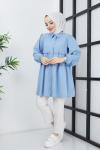 Fırfırlı   Poplin kumaş tunik Mavi PR3071