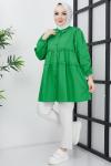 Fırfırlı   Poplin kumaş tunik Yeşil PR3071
