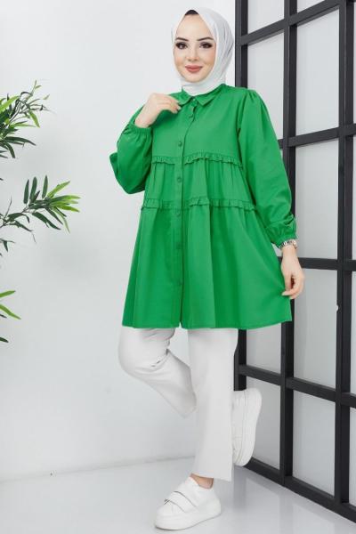 Fırfırlı Poplin kumaş tunik Yeşil PR3071