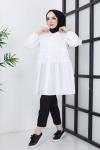 Fırfırlı   Poplin kumaş tunik Beyaz  PR3071
