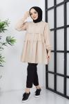 Fırfırlı   Poplin kumaş tunik Bej  PR3071