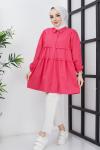 Fırfırlı   Poplin kumaş tunik Fuşya  PR3071