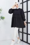 Fırfırlı   Poplin kumaş tunik Siyah   PR3071