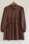 Fırfırlı   Poplin kumaş tunik Kahve   PR3071